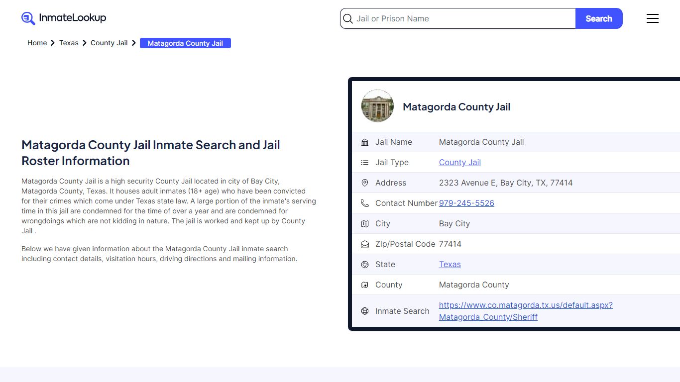 Matagorda County Jail Inmate Search - Bay City Texas - Inmate Lookup